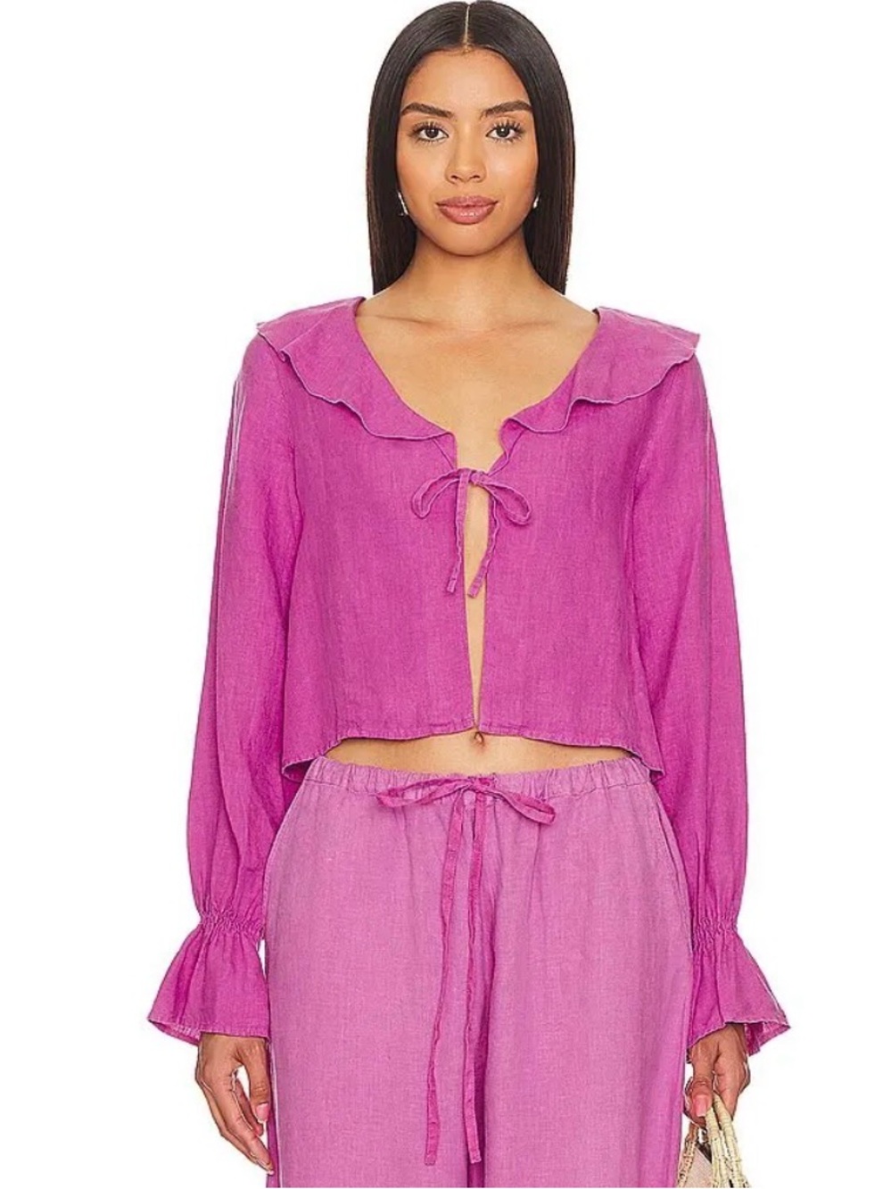 NATION Los Angeles linen Rosebud Ruffle Tie Front Blouse‎ XXL